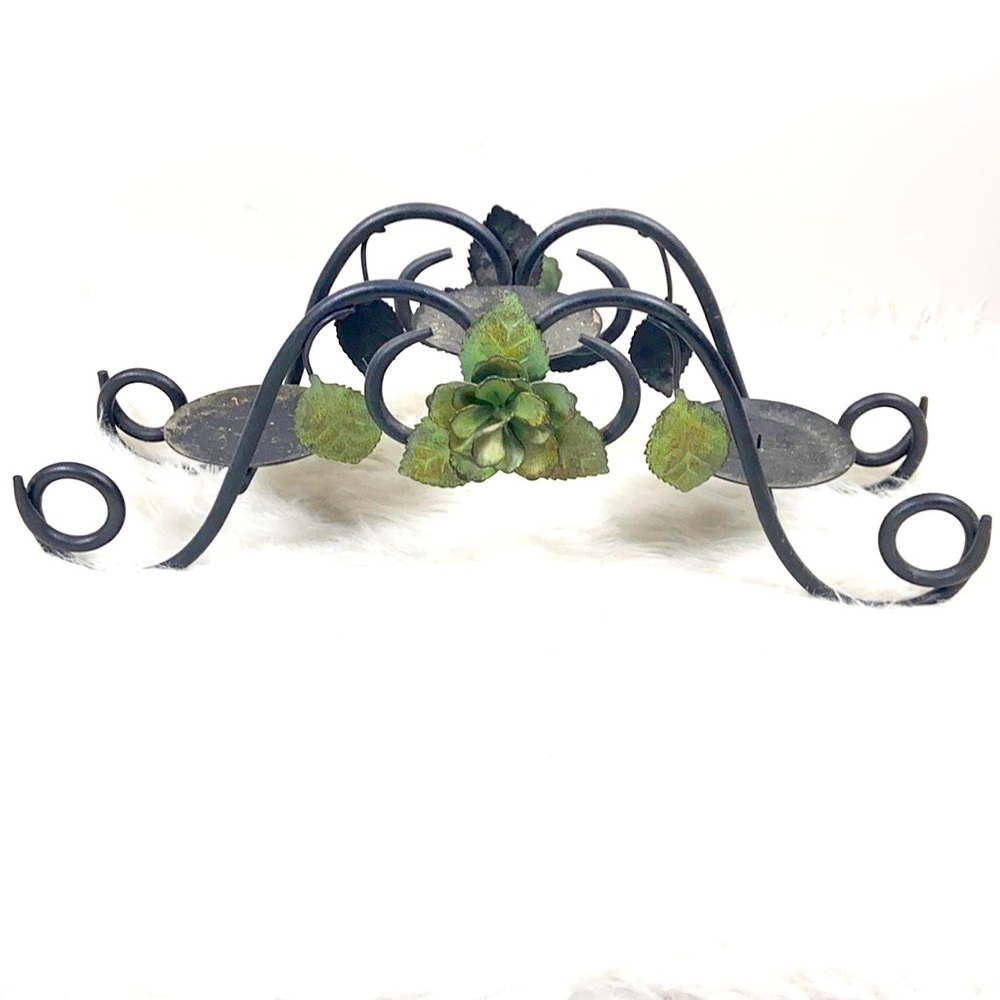 RUSTIC Metal Floral/Leaves 3 candle candelabras